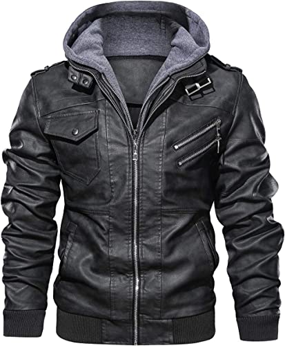 HOOD CREW Men’s PU Faux Leather Motorcycle Bomber